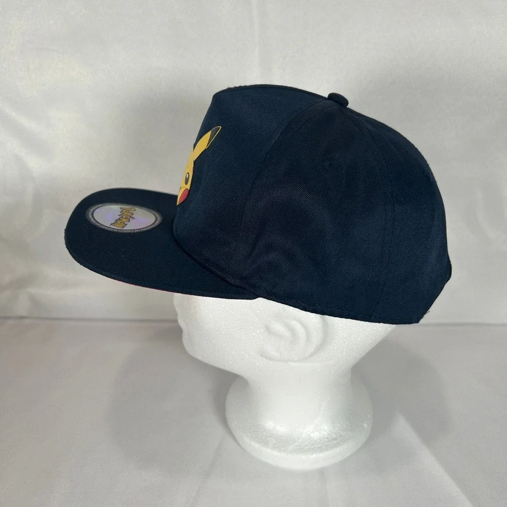 HM Pokemon Pikachu Navy Blue Snapback Hat Size 8-12Y Flat Brim Red Underbill